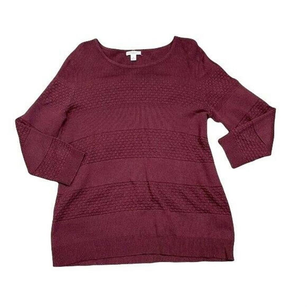 Croft & Barrow Burgundy Cable Knit Yoke Boatneck Pullover Sweater Blouse M